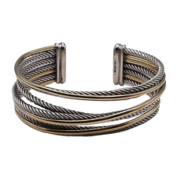 David Yurman Sterling Silver and 18k Yellow Gold Crossover Cuff Image 2 Lumina Gem Hampstead, NC