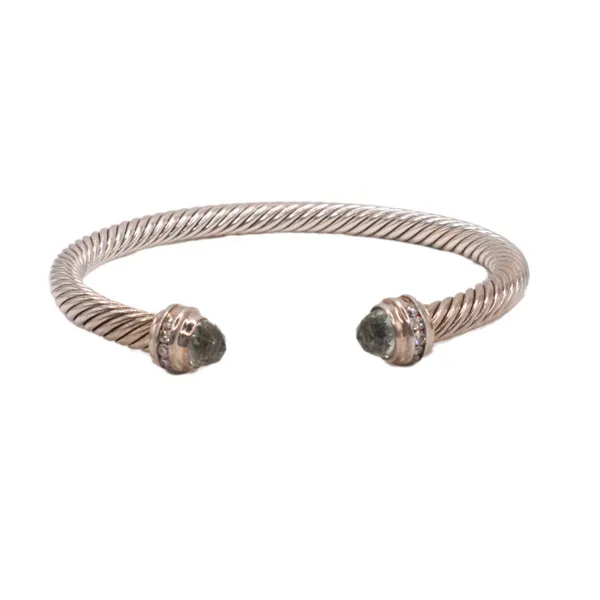 David Yurman 5mm Sterling silver Cable Cuff with Prasiolite and Diamond End Caps Lumina Gem Hampstead, NC