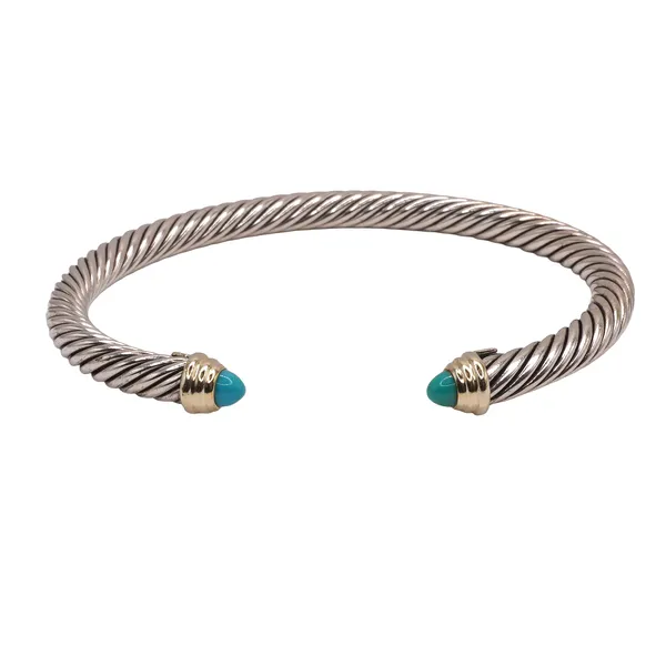 David Yurman Sterling Silver Cable Cuff with Turquoise and 14k Yellow Gold End Caps Lumina Gem Hampstead, NC