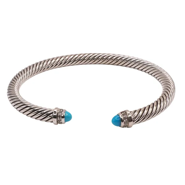 David Yurman Sterling Silver Cable Cuff with Turquoise and Diamond End Caps Lumina Gem Hampstead, NC