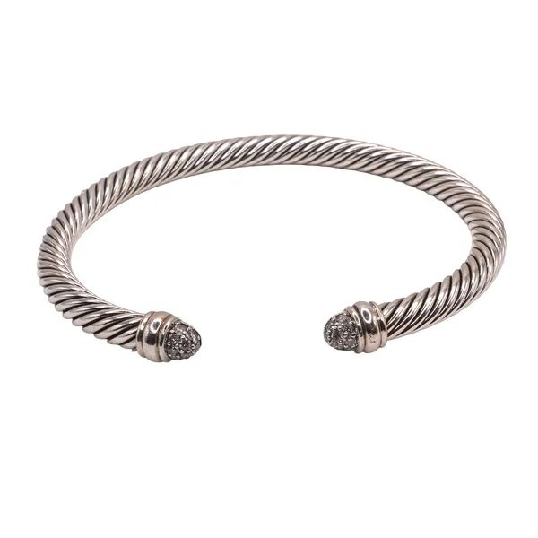 David Yurman Sterling Silver Cable Cuff with Pave Diamond End Caps Lumina Gem Hampstead, NC