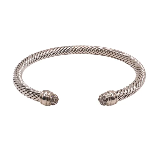 David Yurman Sterling Silver Cable Cuff with Pave Diamond End Caps Lumina Gem Hampstead, NC