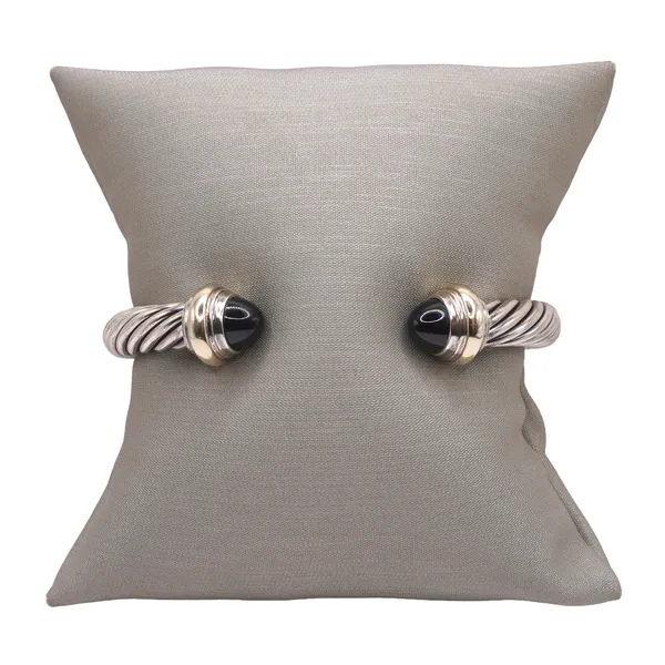 David Yurman Sterling Silver Cable Cuff with Onyx and 14k Yellow Gold End Caps Image 2 Lumina Gem Hampstead, NC