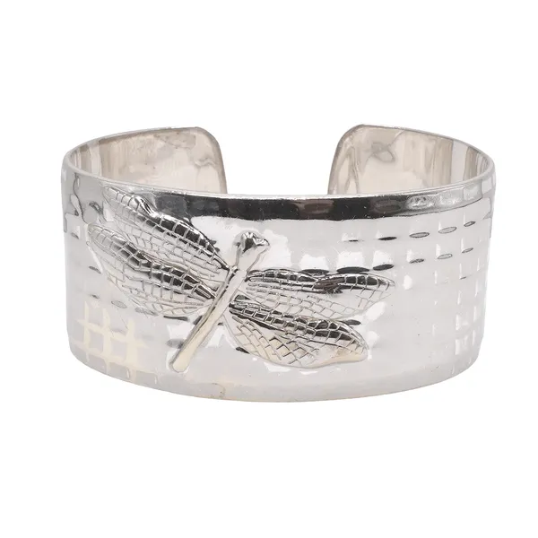 Vintage Hammered Sterling Silver Dragonfly Cuff- 18k Plated Yellow Gold Lumina Gem Hampstead, NC