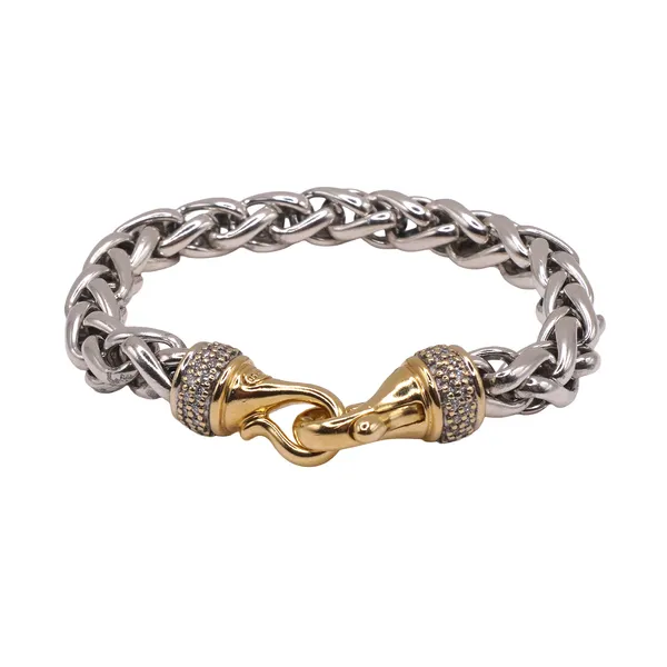 David Yurman Sterling Silver Bracelet with Diamonds and 18k Yellow Gold Buckle Clasp Image 2 Lumina Gem Hampstead, NC