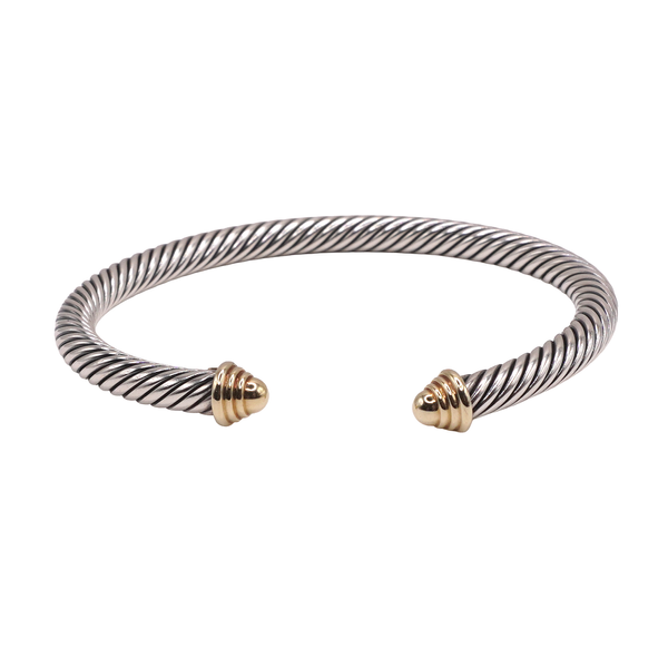 David Yurman Sterling Silver Cable Cuff with 14k Yellow Gold End Caps Lumina Gem Wilmington, NC