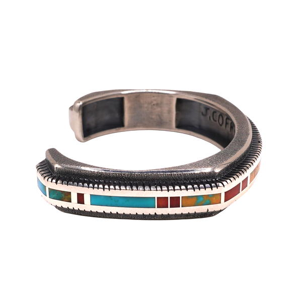 John Coffey Sterling Silver Cuff with Red Coral and Stabilized Royston Turquoise Image 2 Lumina Gem Wilmington, NC