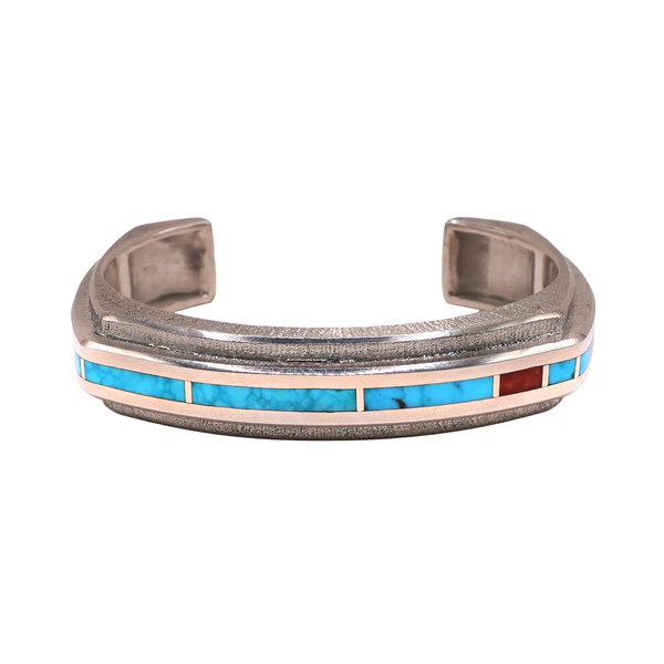 John Coffey Sterling Silver Cuff with Red Coral and Natural Royston Turquoise Lumina Gem Wilmington, NC