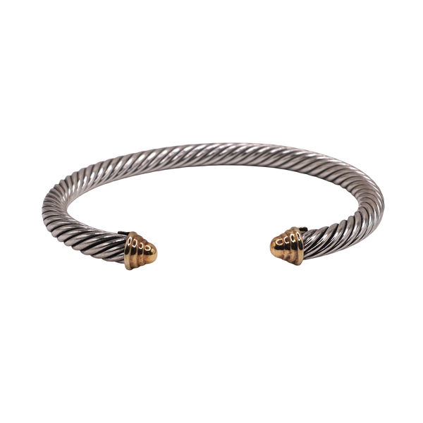 David Yurman Sterling Silver Cable Cuff Bracelet with 14k Yellow Gold End Caps Lumina Gem Wilmington, NC