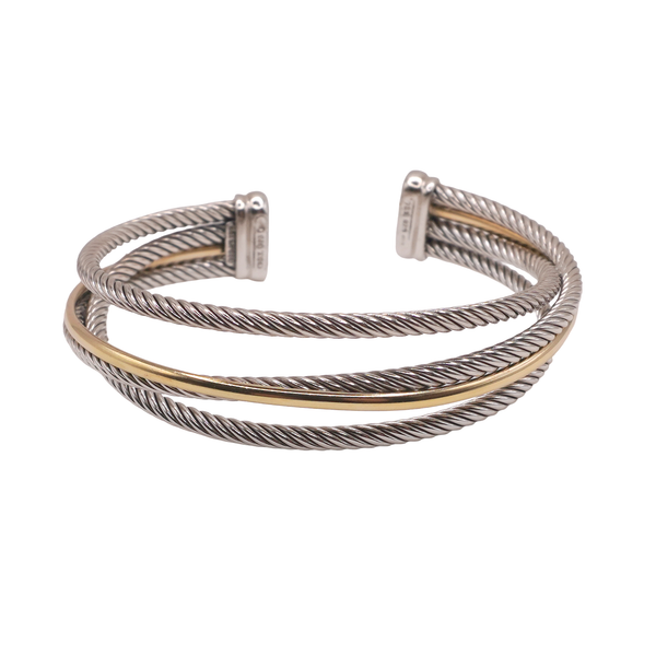 David Yurman Sterling Silver and 18k Yellow Gold Crossover Cuff Lumina Gem Wilmington, NC