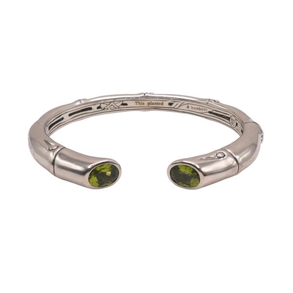John Hardy Sterling Silver Bamboo Cuff with Peridot End Caps Lumina Gem Wilmington, NC