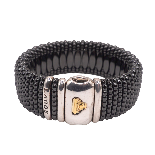 Lagos Sterling Silver Caviar Bracelet with 18k Yellow Gold Image 2 Lumina Gem Wilmington, NC