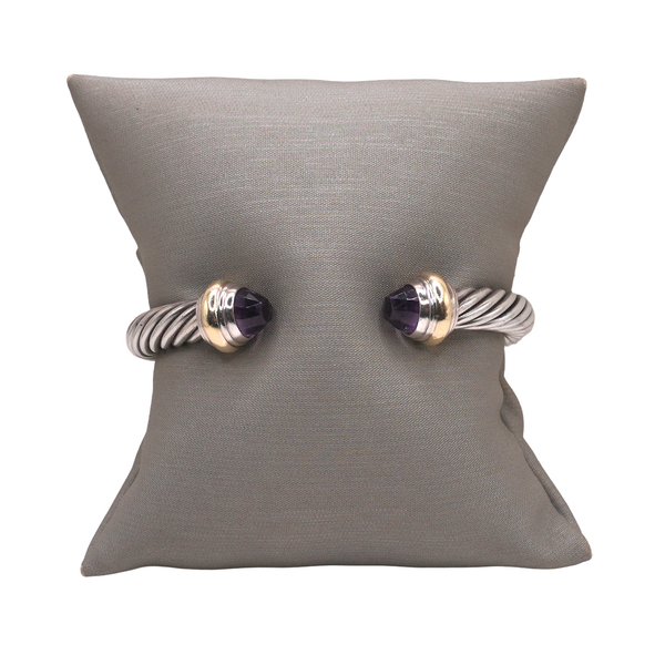 David Yurman Sterling Silver and 14k Yellow Gold Cuff with Amethyst End Caps Lumina Gem Wilmington, NC