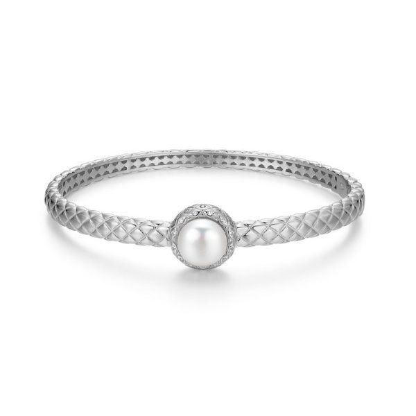 Charles Garnier Mabe Pearl and CZ Hinged Bangle- Rhodium Plated Sterling Silver Lumina Gem Wilmington, NC