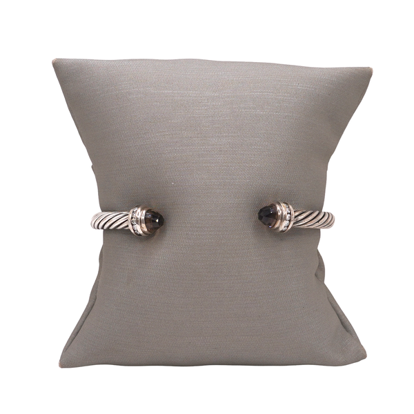 David Yurman Sterling Silver Cable Cuff with Diamond and Smokey Quartz End Caps Lumina Gem Wilmington, NC