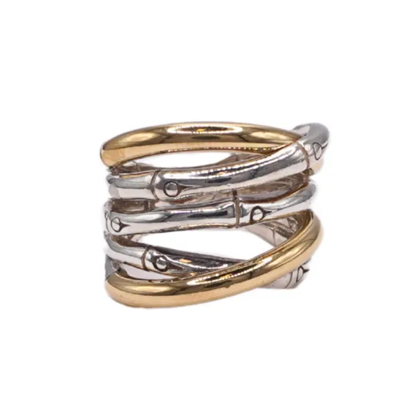 John Hardy 18k Yellow Gold and Sterling Silver Bamboo Crossover Ring Lumina Gem Wilmington, NC