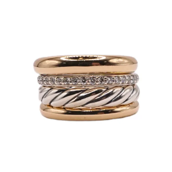 David Yurman Sterling Silver and Diamond Band and 18k Yellow Gold Ring Lumina Gem Wilmington, NC