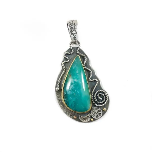 The Elk and Owl Sterling Silver Pendant with Peruvian Blue Opal and Yellow Gold Bezel Lumina Gem Wilmington, NC