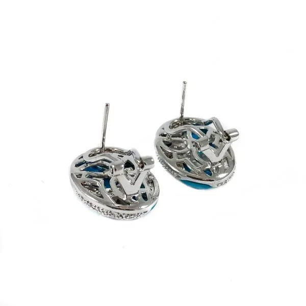 Turquoise and Silver Omega Back Earrings Image 2 Lumina Gem Wilmington, NC