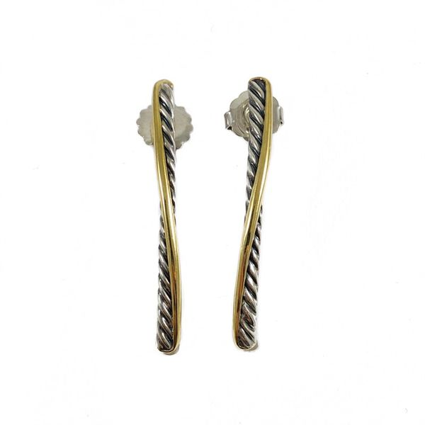 David Yurman Sterling Silver and Yellow Gold Crossover Stick Earrings Lumina Gem Wilmington, NC