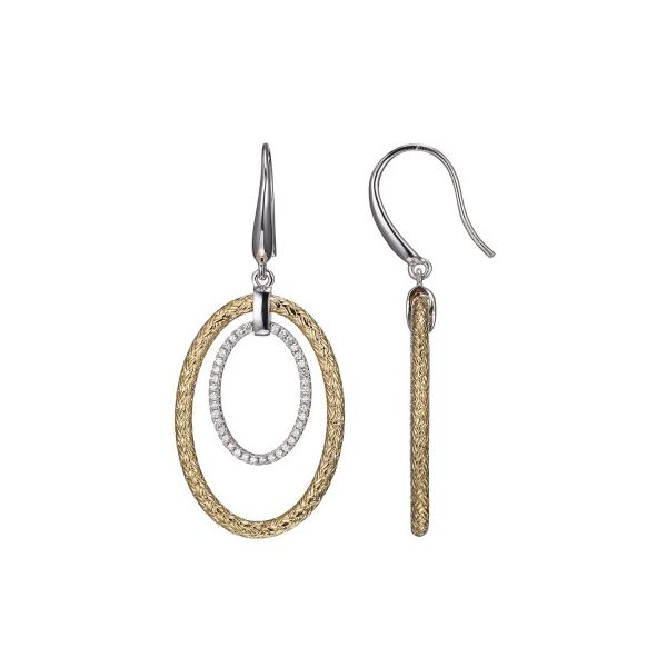Charles Garnier CZ Oval Dangle Earrings - Sterling Silver and Yellow Gold Finish Lumina Gem Wilmington, NC