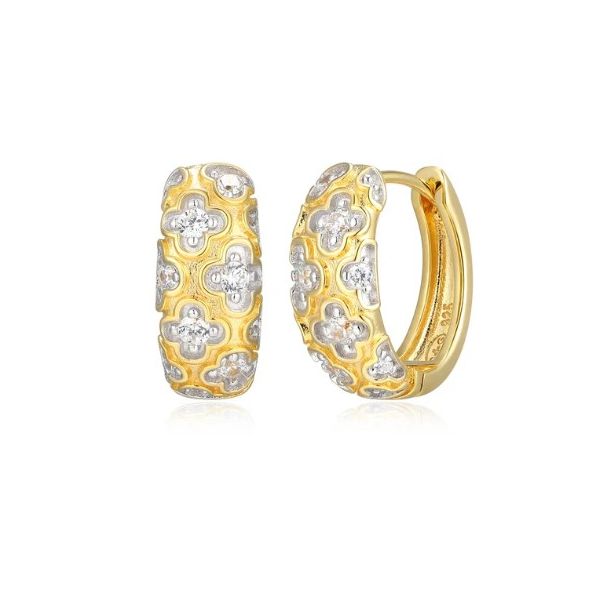 Charles Garnier CZ Quatrafoil Accented Hoops- Gold Plated Sterling Silver Lumina Gem Wilmington, NC