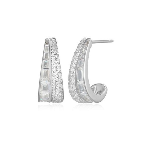 Charles Garnier CZ Half Hoops- Rhodium Plated Sterling Silver Lumina Gem Wilmington, NC