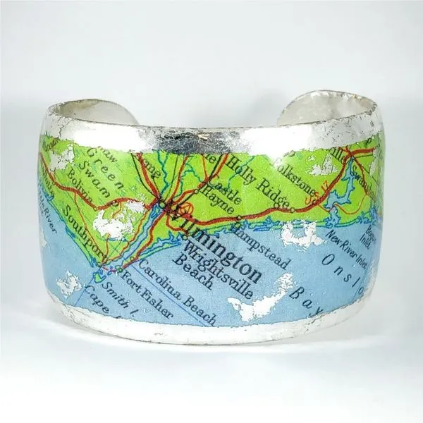 Evocateur Custom Cuff Featuring Map of Wilmington - Silver Lumina Gem Wilmington, NC