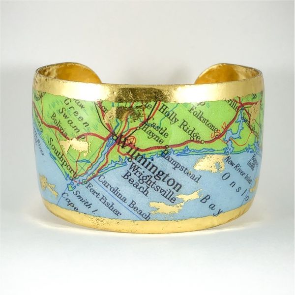 Evocateur Custom Cuff Featuring Map of Wilmington - 22k Yellow Gold Lumina Gem Wilmington, NC