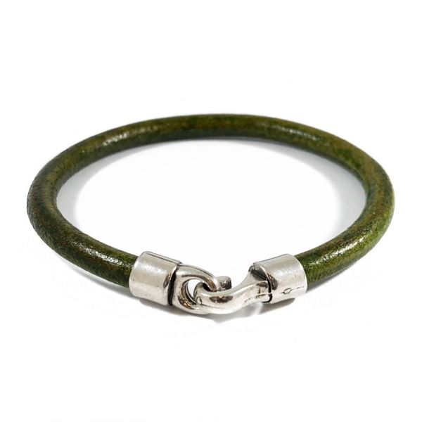 Green Leather Bracelet - Stainless Clasp - 7.75