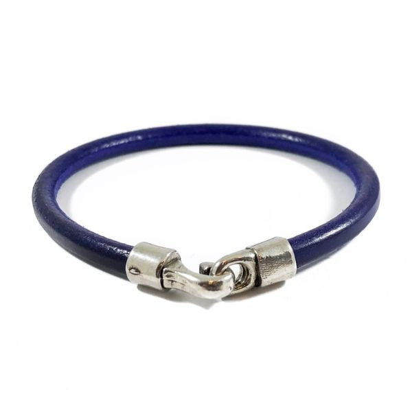 Blue Leather Bracelet - Stainless Clasp - 8.25