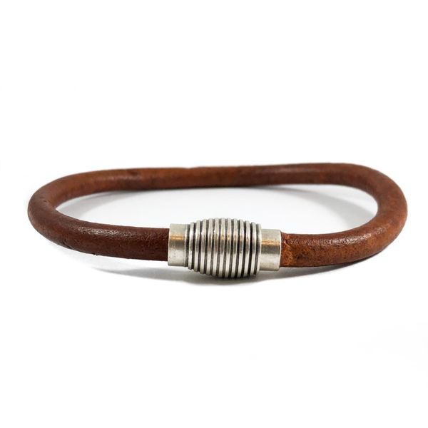 Brown Leather Bracelet with Stainless Magnetic Clasp - 8