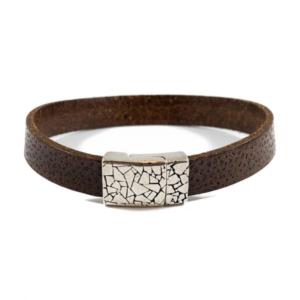 Brown Leather Bracelet with Stainless Magnetic Clasp - 7.5