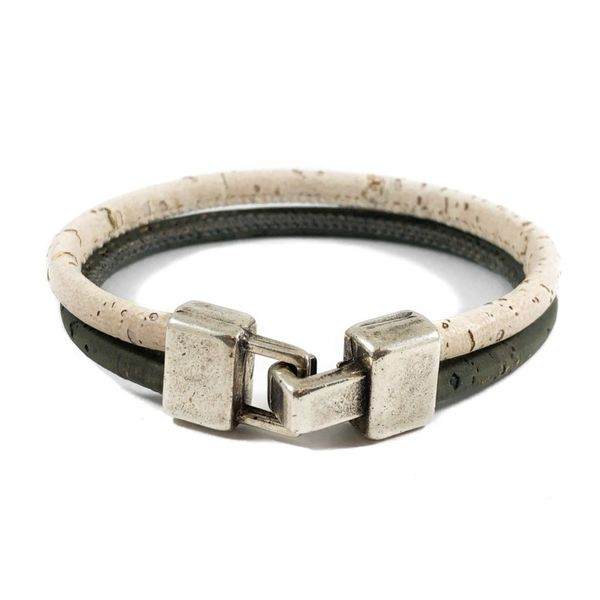 Double Row Grey Leather Bracelet with Stainless Magnetic Clasp - 7.75