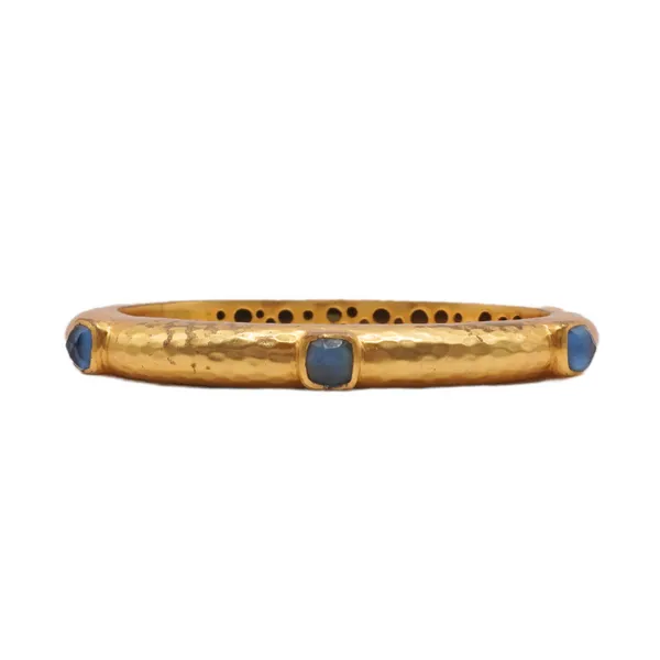 Julie Vos 24k Plated Brass Hinged Bangle with Indigo Colored Stones Lumina Gem Wilmington, NC