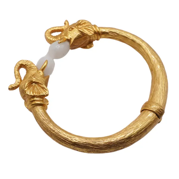 Julie Vos 24k Plated Brass Hinged Bangle with Elephant Accents Image 2 Lumina Gem Wilmington, NC