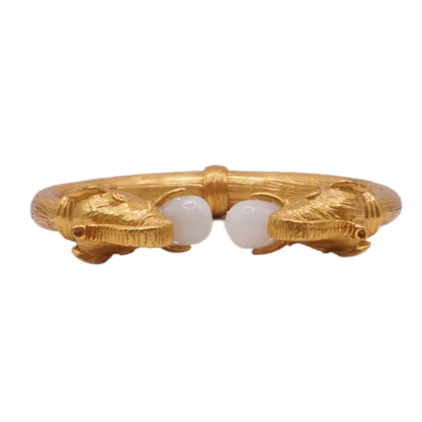 Julie Vos 24k Plated Brass Hinged Bangle with Elephant Accents Lumina Gem Wilmington, NC