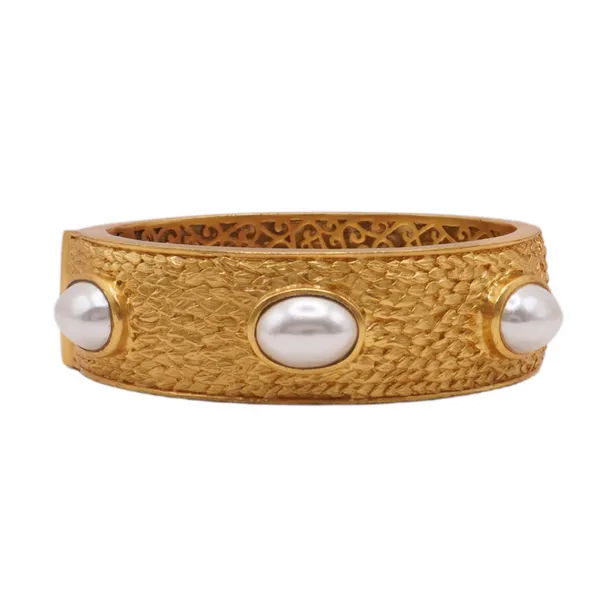 Julie Vos 24k Plated Brass Hinged Bangle with Pearl Stations Lumina Gem Hampstead, NC