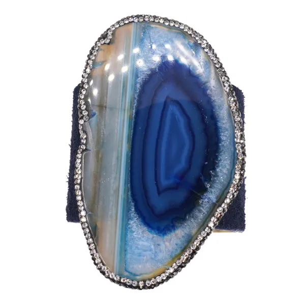 Elisabeth Pohle Designs Blue Suede Cuff with Blue Agate Lumina Gem Hampstead, NC