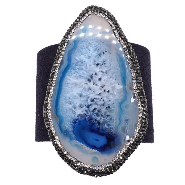 Elisabeth Pohle Designs Blue Suede Cuff with Bue Agate Lumina Gem Hampstead, NC