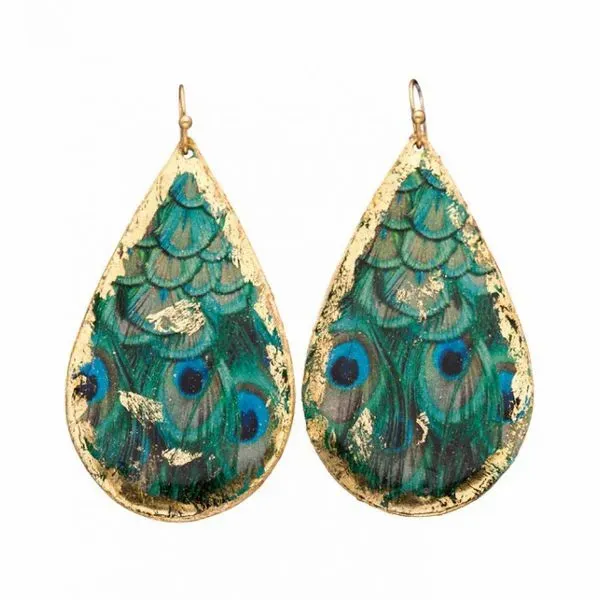 Evocateur Feathered Peacock Teardrop Earrings Lumina Gem Wilmington, NC