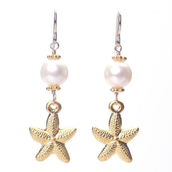 Wendy Perry Designs Freshwater Pearl and Gold Vermeil Starfish Charm Earrings Lumina Gem Wilmington, NC
