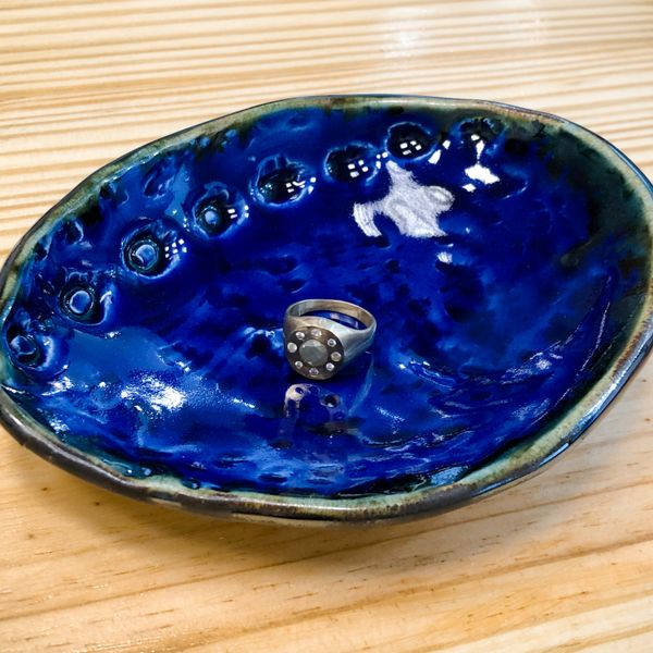 Blue Space Pottery Cobalt Abalone Ring Dish Image 2 Lumina Gem Wilmington, NC