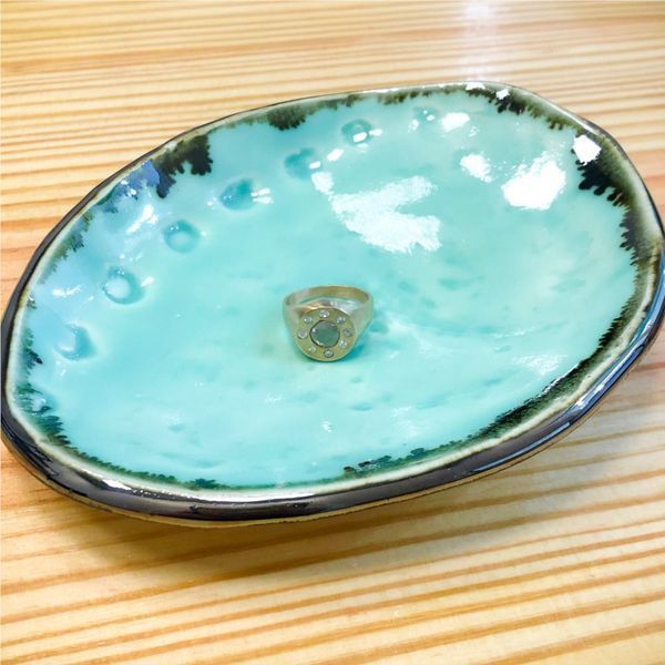 Blue Space Pottery Icy Mint Abalone Ring Dish Image 2 Lumina Gem Wilmington, NC