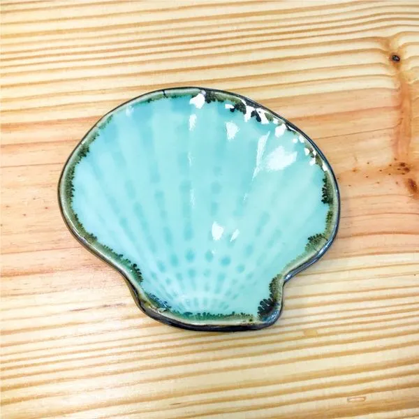 Blue Space Pottery Icy Mint Scallop Shell Ring Dish Lumina Gem Wilmington, NC