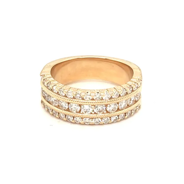 14K Yellow Gold Three Row 1 1/4CT Diamond Band with Milgrain Edge MarBill Jewelers Belle Vernon, PA