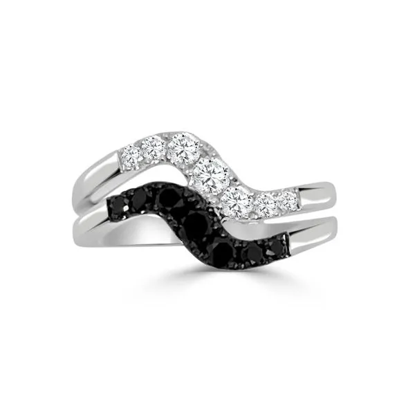 14K White Gold Black and White Diamond Ring - Double Wave Design MarBill Jewelers Belle Vernon, PA