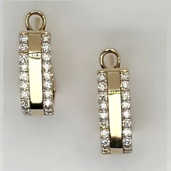 14K Y/G TORINO RECTANGULAR DOUBLE ROW 0.58CTW DIAMOND EARRINGS WITH OMEGA BACK MarBill Jewelers Belle Vernon, PA