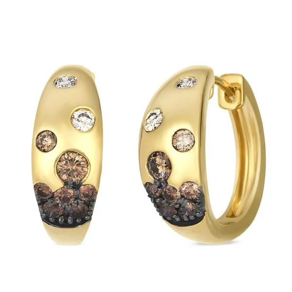 Le Vian 14K Yellow Gold Small Wide Hoop Earrings with .86 CTW Chocolate & Nude Diamonds MarBill Jewelers Belle Vernon, PA