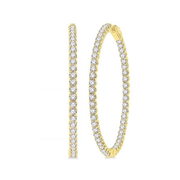 14K Yellow Gold 5.00 CTTW Natural Round Diamond Hoop Earrings – 1 3/4